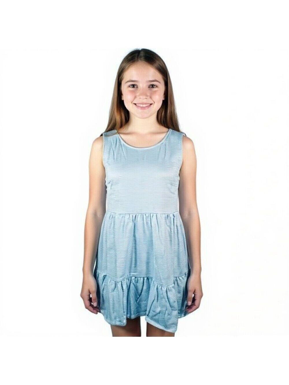 𝅺LOVE,FIRE baby doll dress tiered sleeveless a-line striped blue white size XL